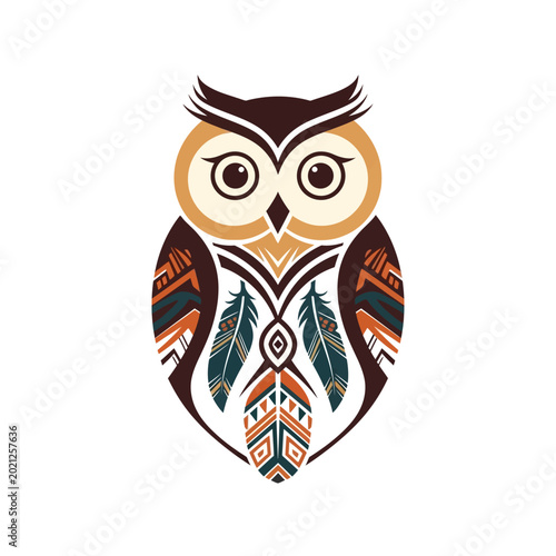 Tribal Owl Illustration on White Background