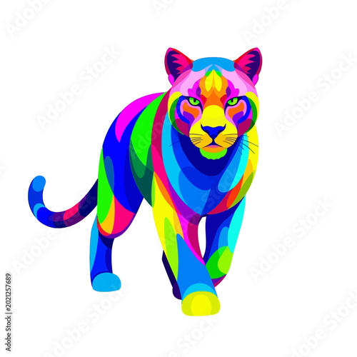 Vibrant Abstract Panther: Colorful Animal Illustration on White