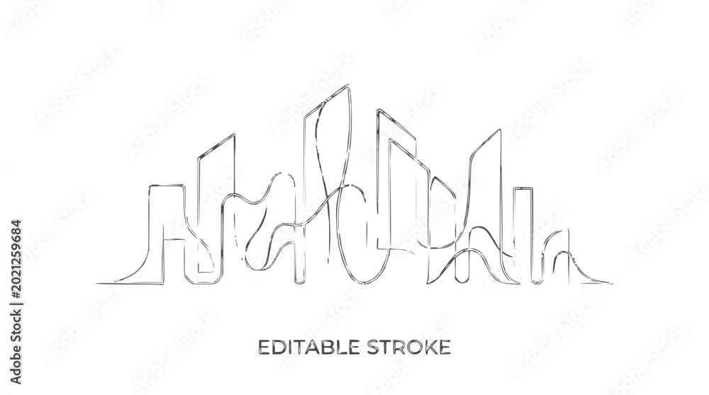 Obraz premium Abstract Cityscape Outline Drawing, Minimalist Urban Skyline, Editable Stroke
