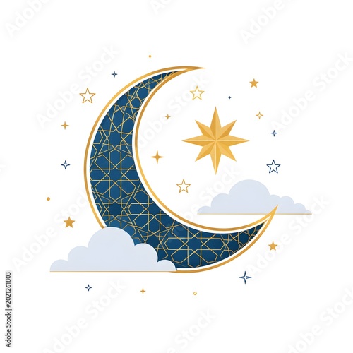 Islamic Crescent Moon and Stars Vector