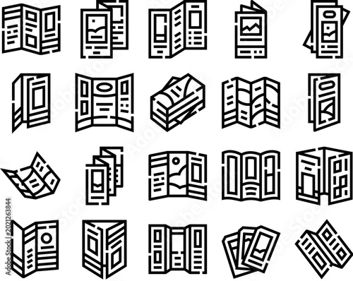 Obraz na płótnie Brochure and leaflet advertising line icons creating a collection displaying var