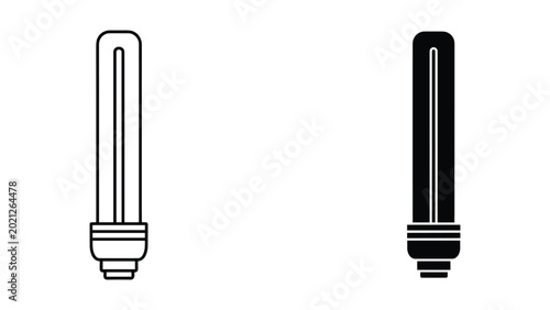 Bilde på lerret Black and white line icons of two compact fluorescent light bulbs on white backg