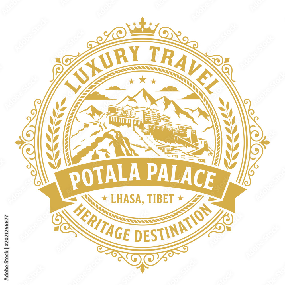 Fototapeta premium Potala Palace luxury travel gold emblem vector illustration design
