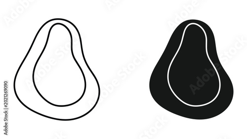 Fotografia Black and white pear shapes with outline on isolated white background for design