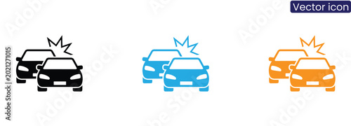Fotografie Car crash icon set on white background with collision symbol