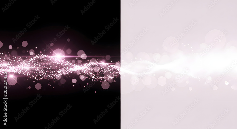 Fototapeta premium Pink glowing particle and light wave on black and white background