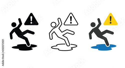 slippery surface warning icon set black outline and color versions