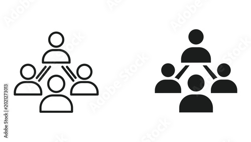 Photos A set of two black and white line and solid icon of people in a pyramid formatio