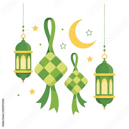 Ketupat and Lantern Eid Vector Illustration