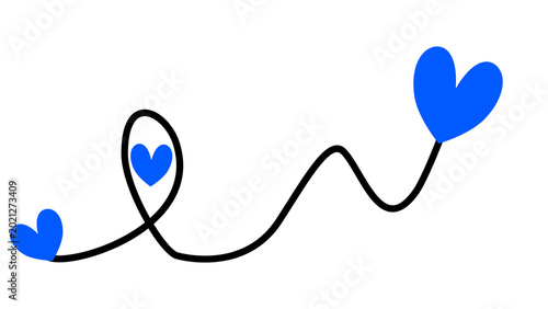 Foto Ilustración de una linea negra con  varios corazones de color azul   en un fondo
