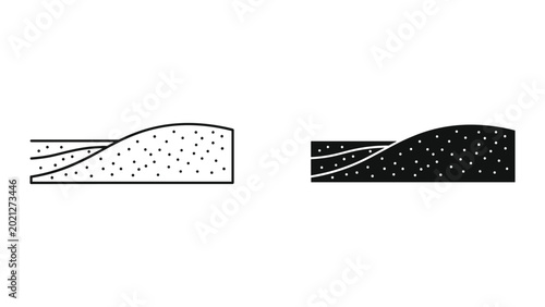 Foto Geological crosssection with layers and dots on white and black backgrounds