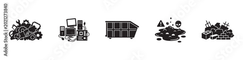 Bilde på lerret Industrial Waste and Recycling Icon Set