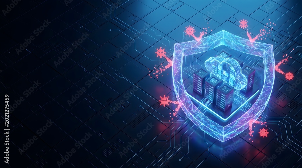 Fototapeta premium AI powered firewall security system protecting cloud servers against cyber threats