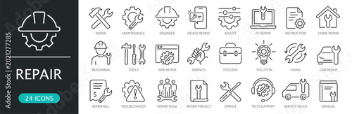 Foto Repair line icon set