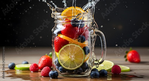 Fresh fruit infused water in glass