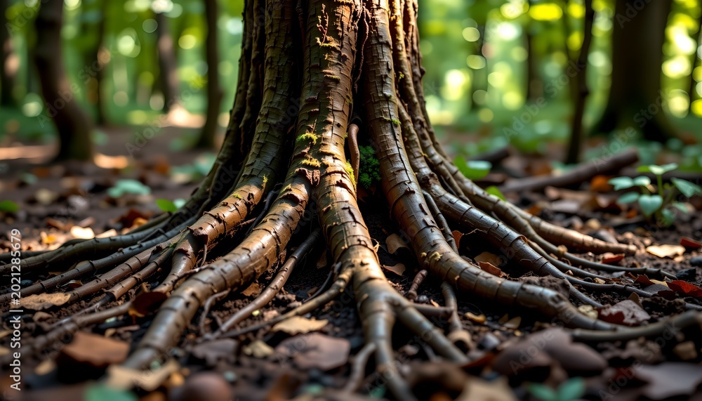 Fototapeta premium A forest floor with an ancient tree at its center