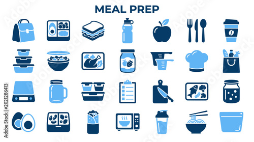 Foto Healthy Meal Prep Icons Set for Fitness and Nutrition Planning Delicious Food Co