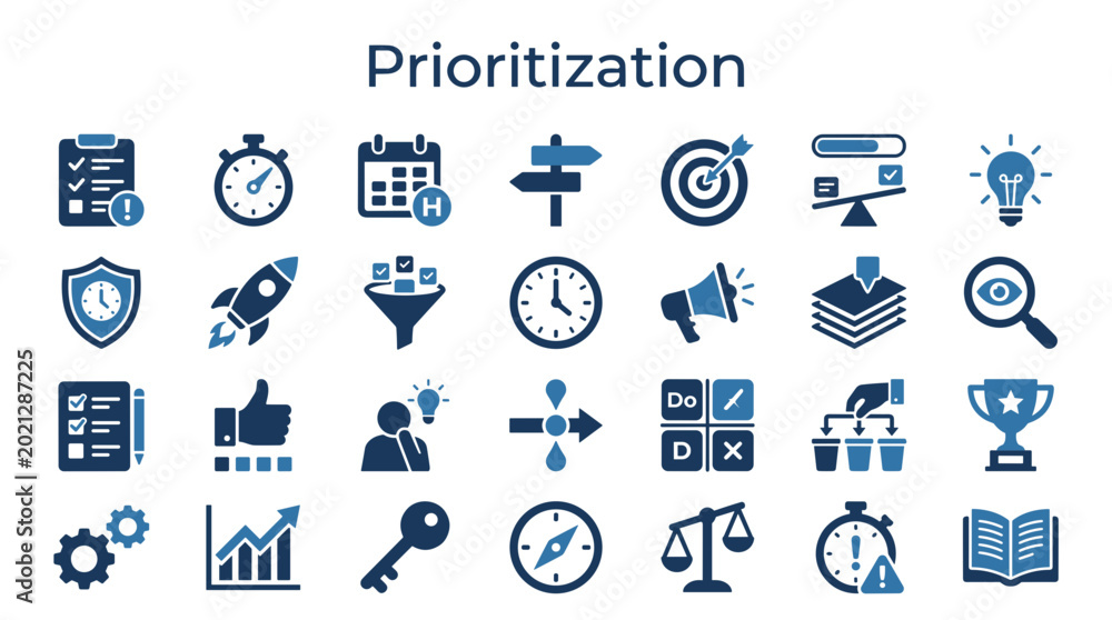 Fototapeta premium Prioritization strategy concepts and business planning icons set for effective decision making and task management