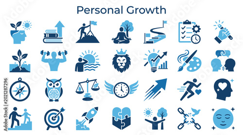 Fotografía Personal growth icons representing success career development self improvement a
