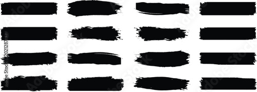 фотографія Big set of grunge black paint, ink brush strokes isolated on white background