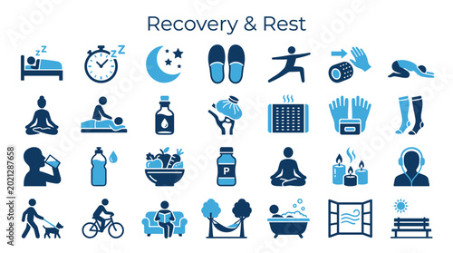 Cuadro en lienzo Collection of icons representing recovery rest relaxation and healthy lifestyle
