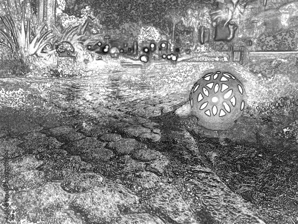 Fototapeta premium Circle street lights in the dark background, vintage lamps, Pencil drawn sketchy draft illustration