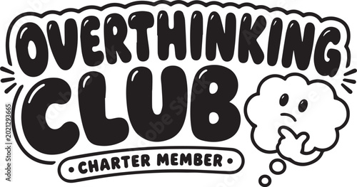Tableau sur toile Embrace your thoughts: A clever cartoon logo represents the Overthinking Club, a playful yet poignant emblem of introspection and contemplation