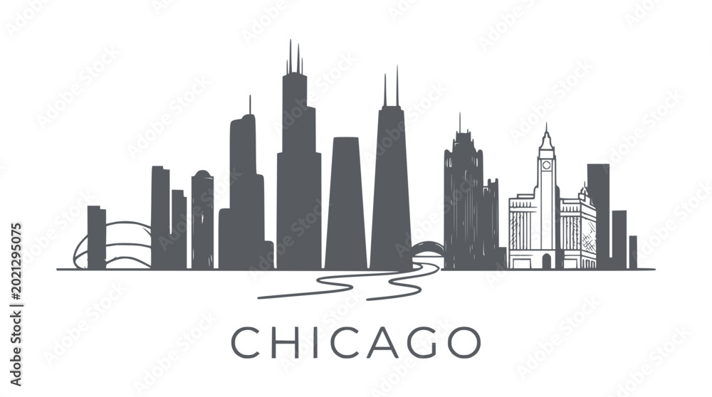 Obraz premium Chicago Skyline Silhouette - Iconic Cityscape and Architecture