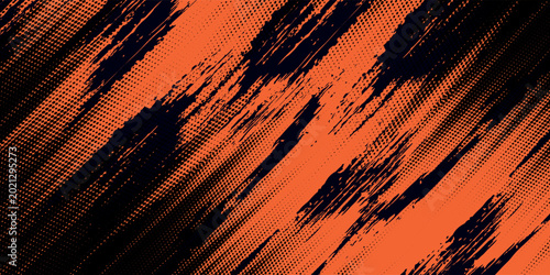 Orange and black grunge urban background with dry rough texture and halftones pattern. Hand drawn punk vector retro banner