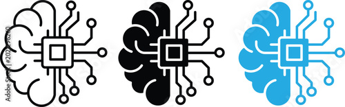 Canvastavla Artificial Intelligence Brain Chip Icon Set in Outline Glyph and Flat Style for