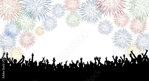 Tableau sur toile Silhouette of a cheering crowd of people at a celebration.