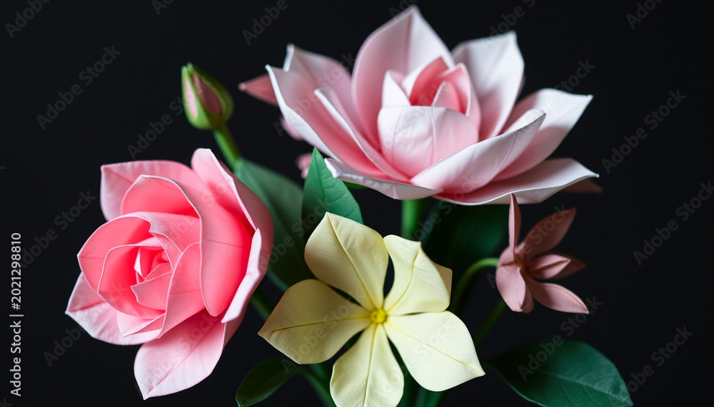 Fototapeta premium Beautiful Origami Flower Bouquet with Detailed Paper Petals and Vibrant Colors