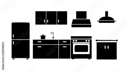 Cuadro en lienzo Kitchen furniture and appliances set