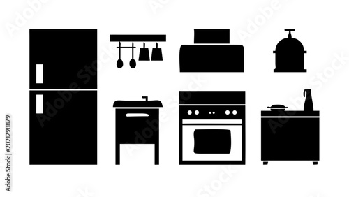 Set of kitchen appliances and furniture icons