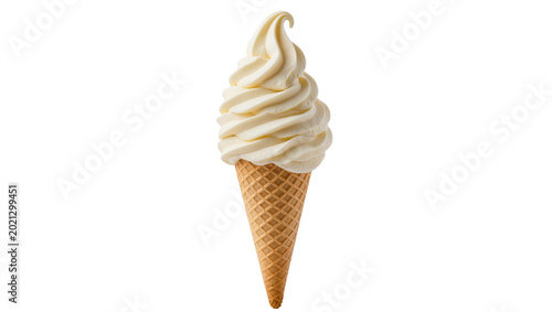 Bild auf Leinwand Creamy vanilla soft serve ice cream in a waffle cone, isolated on transparent ba