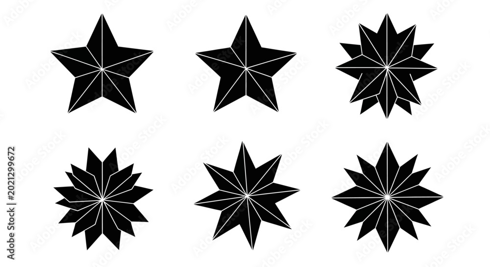 Obraz premium Geometric Star Shapes Collection, Abstract Vector Art, Isolated on White