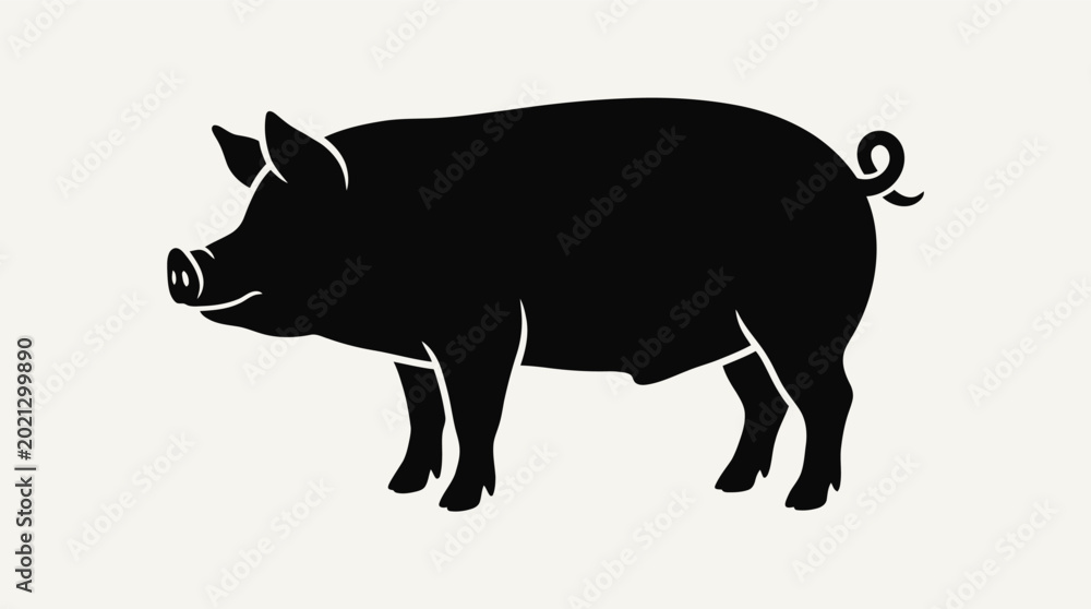 Fototapeta premium Silhouette of a Pig Standing on a White Background.