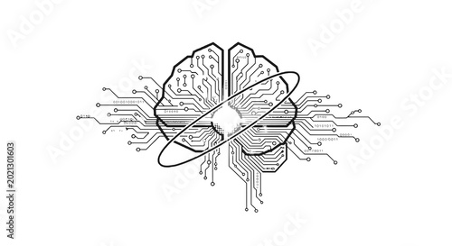 Brain with circuit lines and rings.
