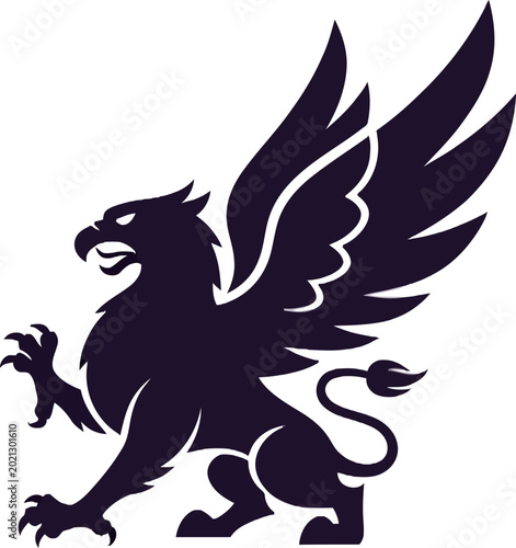 Black Griffin Mythical Creature Silhouette.
