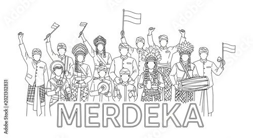 Obraz na plátne Indonesian People Celebrating Independence Day with Traditional Clothing and Flags