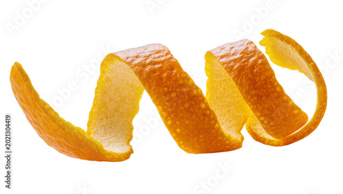 Konstfotografi Orange peel spiral twist textured zest, isolated on transparent background