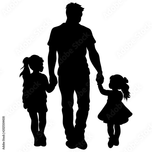 silhouette of a father with his two daughters