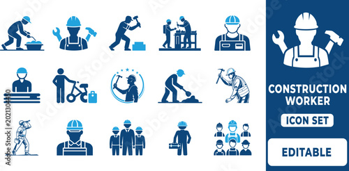Foto Construction Worker Icon Set with Industrial Labor and Repair Tools