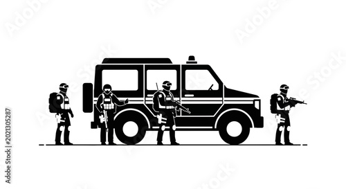 Foto Special Forces Team with Tactical Vehicle, Security Operation
