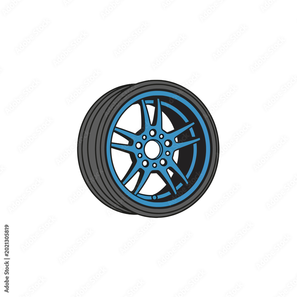 Obraz premium Blue alloy car wheel closeup.