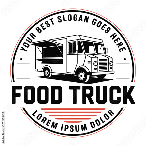 Vintage food truck logo with slogan placeholder