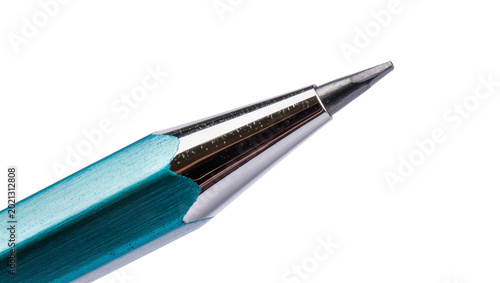 Canvas Print Teal wooden pencil with metallic silver ferrule and graphite tip, isolated on tr