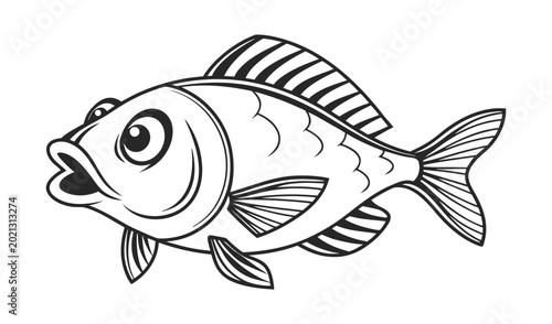 Black and white line art drawing of simple happy owl with open eyes Vector