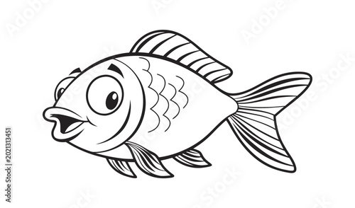 Black and white line drawing of a cartoon octopus with eyes wide open Vector