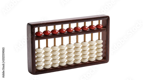 Photos Antique wooden abacus with red and white beads, isolated on transparent backgrou